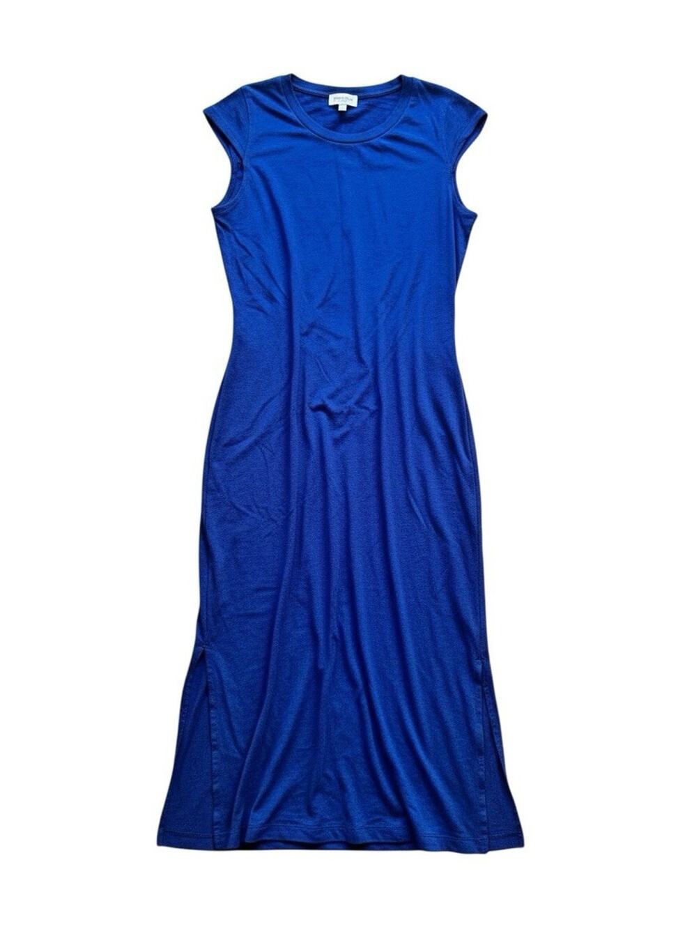 Jessica Simpson Blue Rayon Knit T-Shirt Maxi Dress Side Slit Stretch M L02